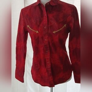 Cowboy 4Her Glitter Long Sleeved Shirt Size S.  Red With Gold.